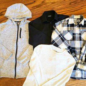 Boys 4 Pc Zippered Hoodie Gray Chaps Dress Shirt Black White Plaid 77 Kids AE 14